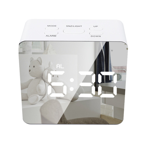 Student children's mirror clock silent travel time fashion simple thermometer LED digital display electronic clock small alarm clock
