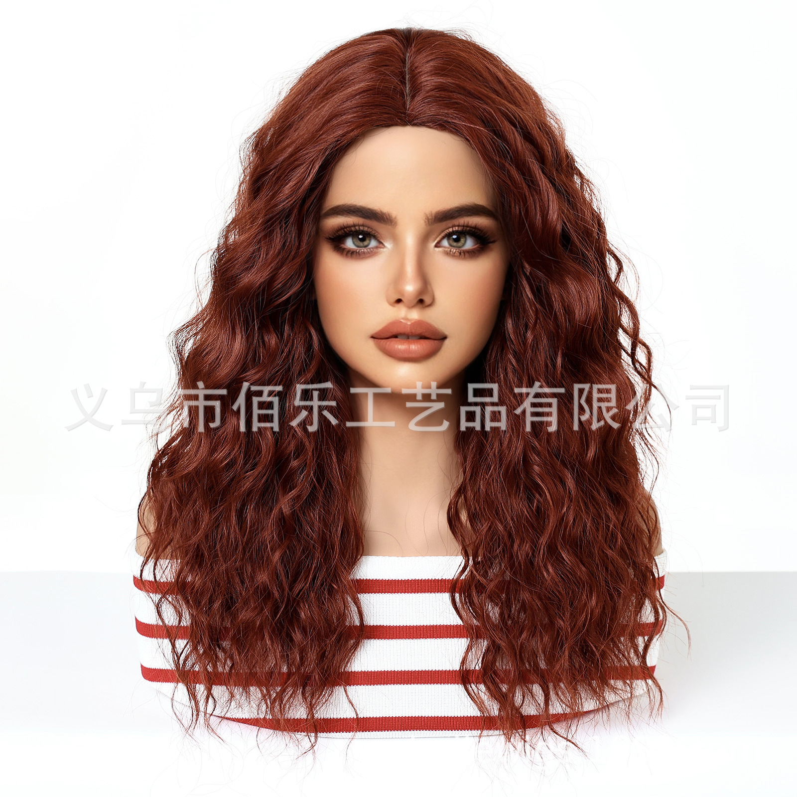 Pelucas europeas y americanas rojo naranja pequeño rollo dividido en fibra química de cabello rosa sombrero red al por mayor en stock image 3
