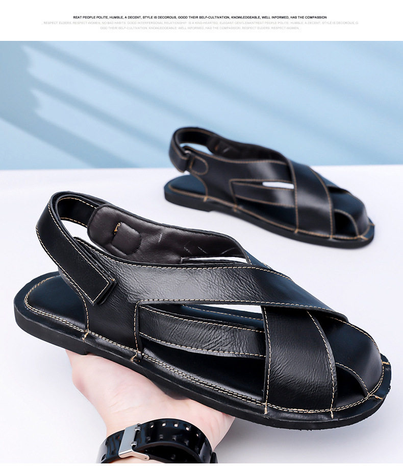 Dép nam bít mũi kiểu lái xe cổ điển, sandal quai ngang thoáng khí — Màu nâu, Màu đen chi tiết 22