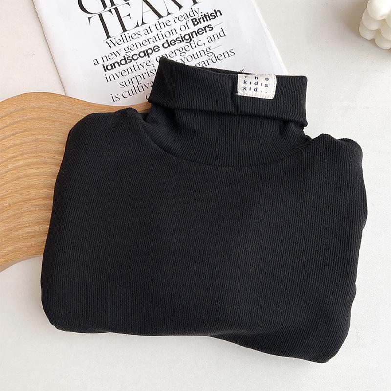 Camisa de fondo con forro polar de etiquetado de cuello alto de estilo coreano para niños Otoño e Invierno tops de bebé para hombres y mujeres camisa de manga larga cálida para niñas de moda