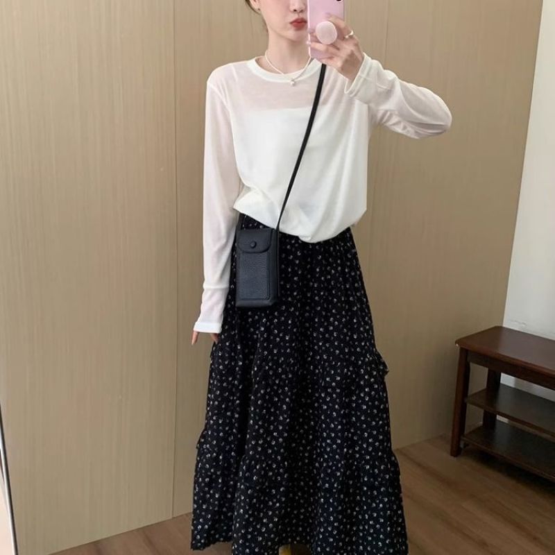年齢軽減ソリッドカラーベーシックテンセルマスク服2025夏新作韓国風ラウンドネック万能ルーズスリムトップ|undefined