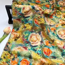 静谧玫瑰新中式国风数码印花布料锦棉面料旗袍连衣裙上衣汉服面料