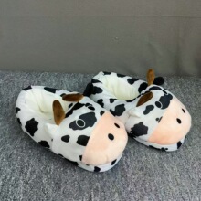 工厂直销可爱奶牛毛绒拖鞋秋冬保暖防滑全包卡通情侣家居情侣款