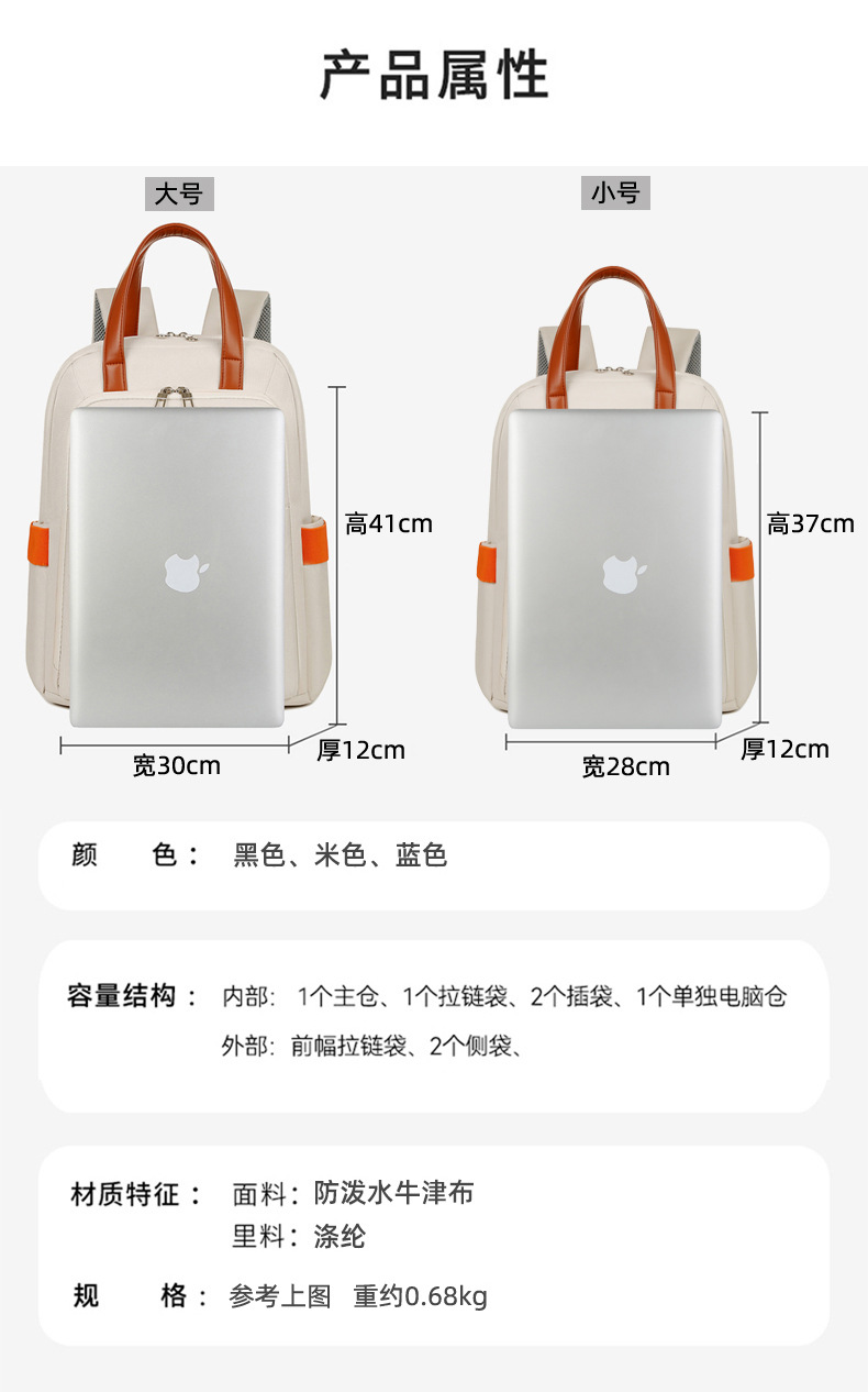 High-end women's backpack, men's Oxford fabric, large-capacity, multi-functional, durable and fashionable business backpack Item Picture