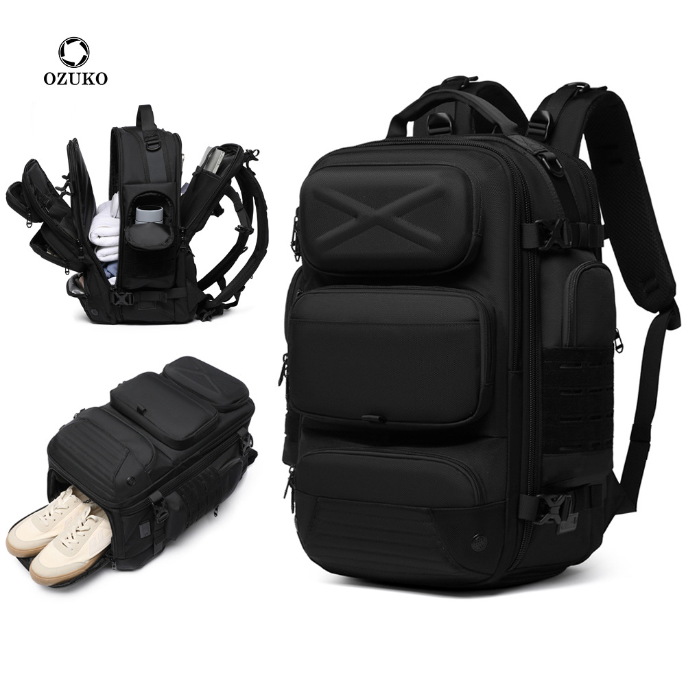 OZUKO, bolsa de viaje de gran capacidad, mochila impermeable para hombre, compartimento multifuncional para ordenador, mochila táctica para exteriores