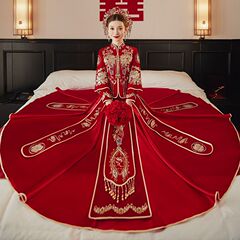 ベルベット Xiuhe スーツ 2025 新中国風の結婚式のレトロな花嫁のドレス乾杯ドラゴンとフェニックスのガウンのウェディングドレス痩身