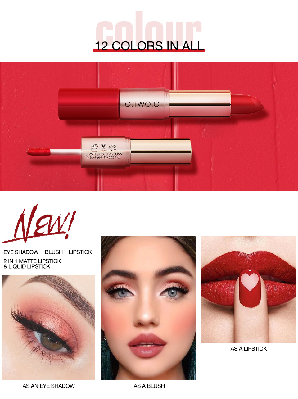 O.two.o rouge à lèvres velvet matte et gloss double embout_voghion.com