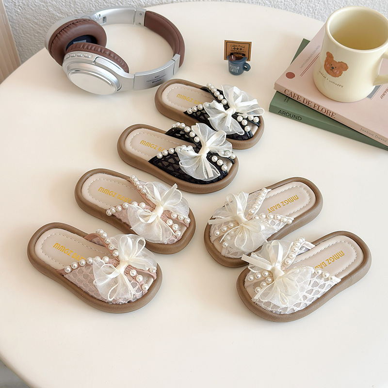 Trendy New Children's Shoes 2025 Summer Girls' Slip-On Pearl Sandals Children's Fashion Slippers Trend
