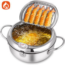 加厚复底304不锈钢天妇罗油炸锅带滤油网日式家用温控不粘小炸锅