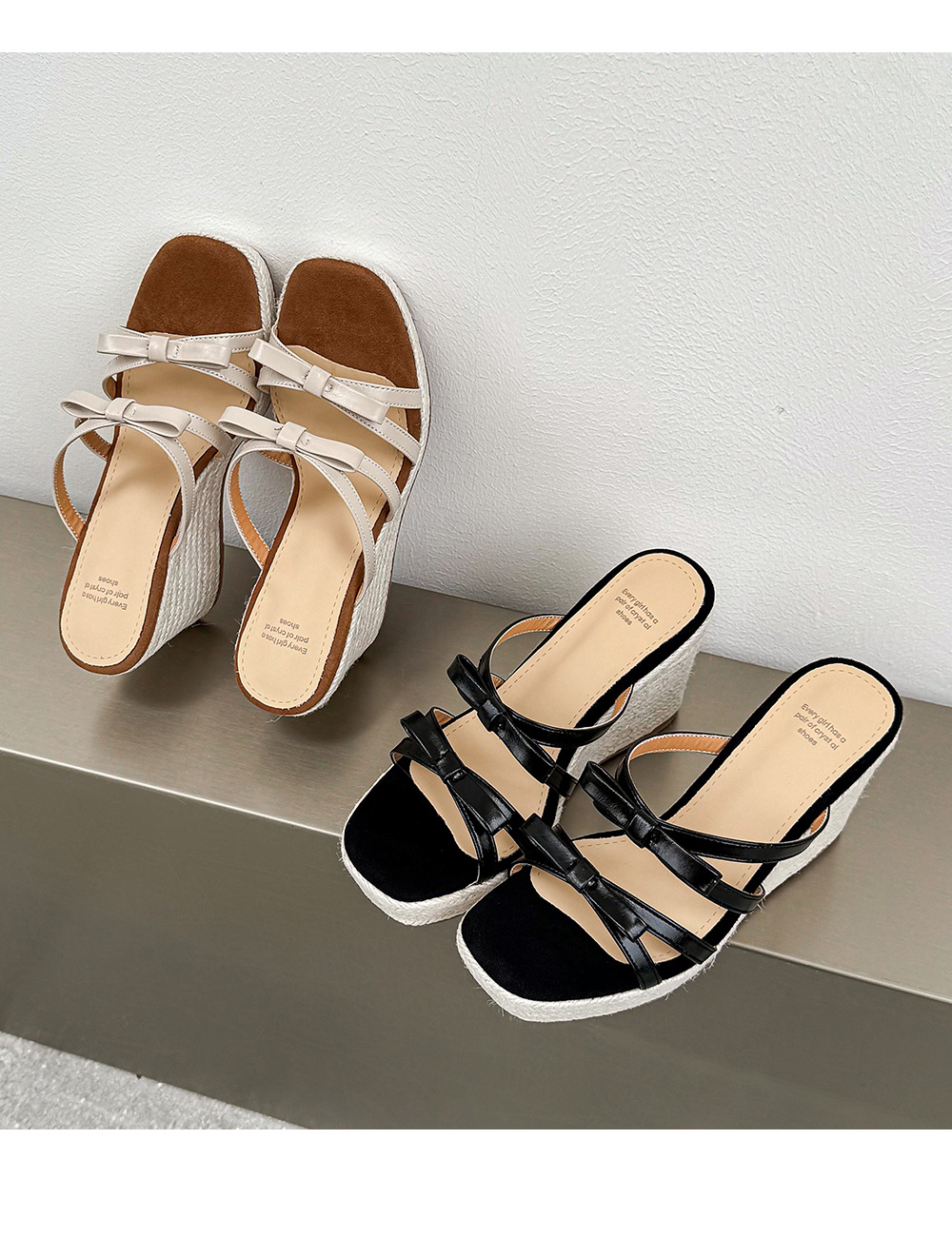 Sandal cao gót nữ quai mảnh mũi hở đế xuồng đan rơm gót 9 cm — màu đen, màu trắng ngà chi tiết 17