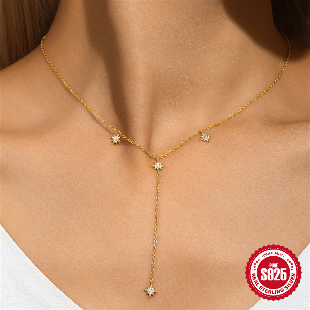 Nueva plata de ley s925 de alta calidad, borla larga en forma de Y, collar de diamantes flash estrella de ocho mandos, collar sexy de lujo ligero de nicho