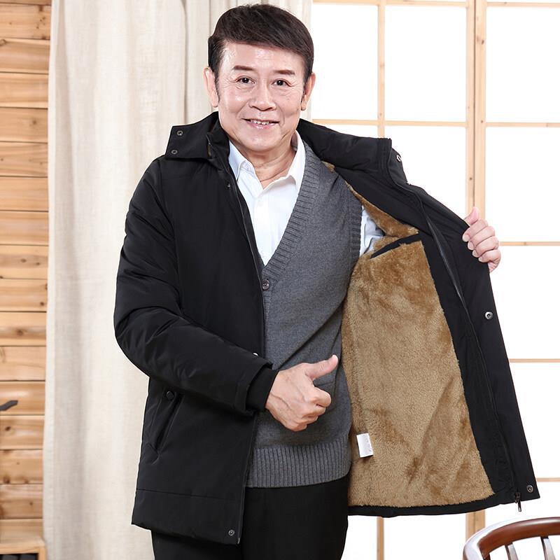 男冬外套老年棉服加绒加厚大码宽松保暖中长款老年棉服带帽批发