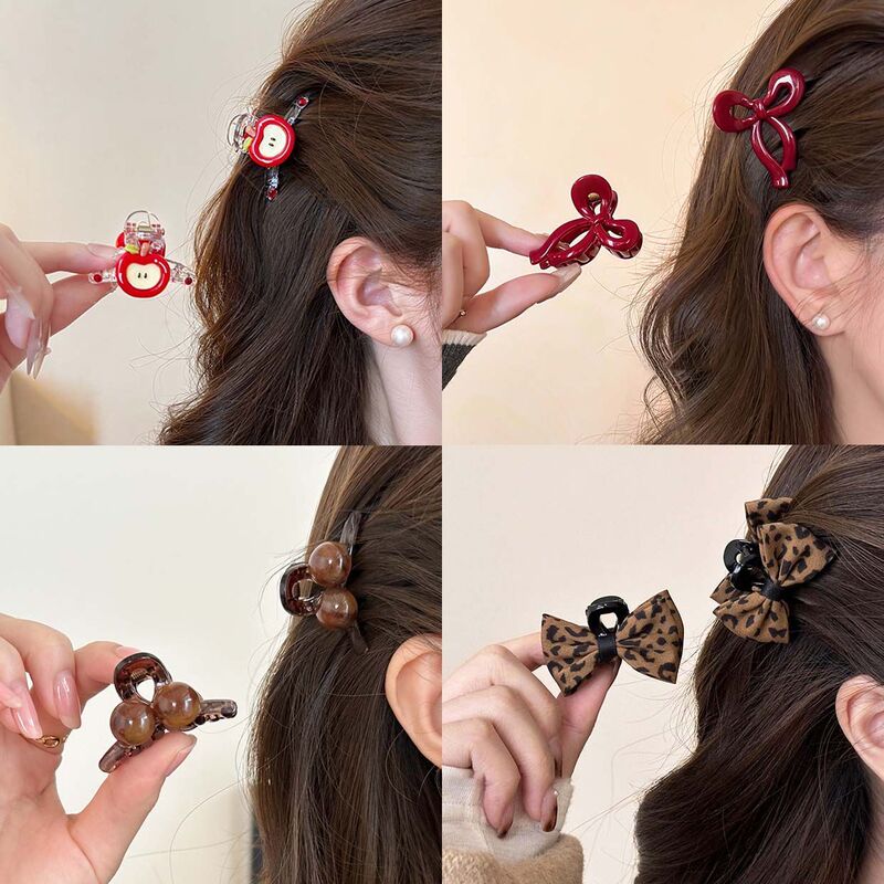 Cute Red Apple Small Hair Clip for Women with Bow, Side Bangs Clip, High-End Mini Hairpin, Hair Accessory, Headwear