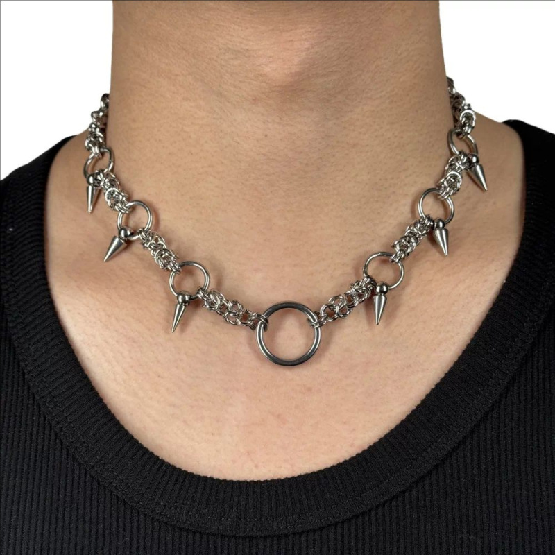 Niche Punk Spiked Choker Hip-Hop Y2K Spicy Girl Heavy-Duty Titanium Steel Necklace for Men, Cool and Trendy, Non-Fading Niche Punk Spiked Choker Hip-Hop Y2K Spicy Girl Heavy-Duty Titanium Steel Necklace for Men, Cool and Trendy, Non-Fading