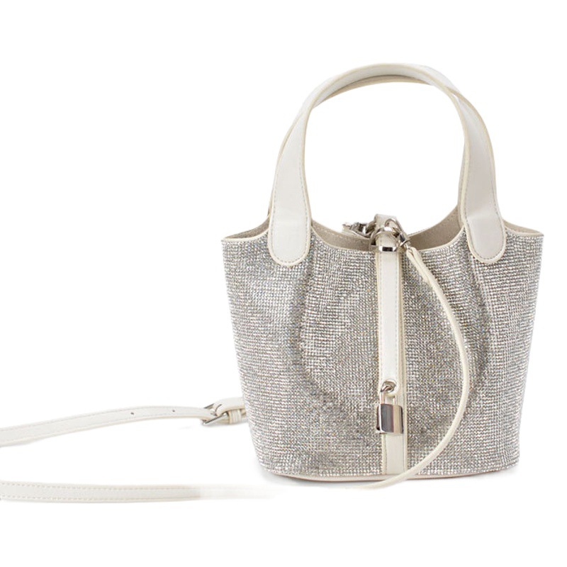 25 新しい野菜バスケットマザーバッグニッチダイヤモンドプラチナバケットバッグ超眩しいラインストーンハンドバッグシングルショルダークロスボディバッグ女性のための