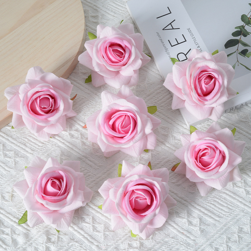 Simulación floral tela de terciopelo corn rosa rosa rosa cabeza de diseño de flores de boda decoración de flores DIY accesorios materiales