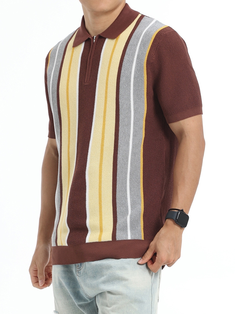 Europa y los Estados Unidos transfronterizos hombres hielo tejido polo camiseta comercial solapa rayas de manga corta polo camiseta polo al por mayor