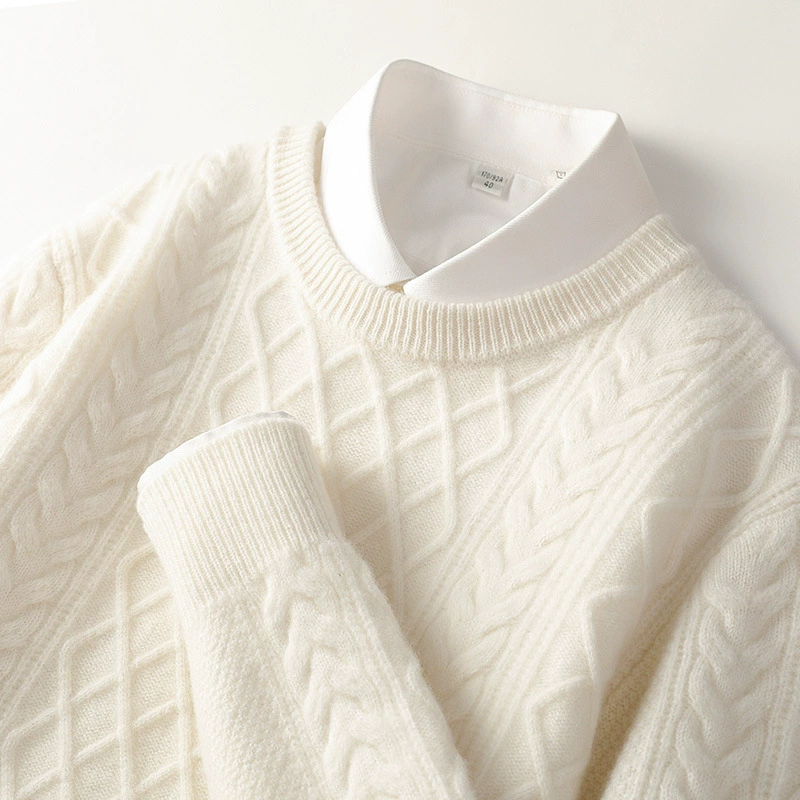 Осенне-Зимний новый шерстяной свитер, мужской утолщенный свободный свитер с круглым вырезом, деловой Повседневный жаккардовый вязаный базовый кашемировый свитер