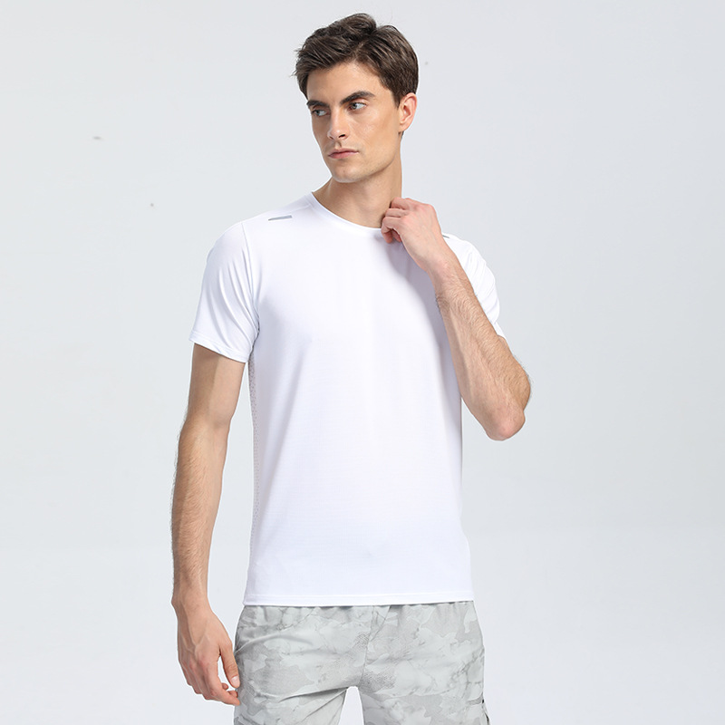 Camiseta deportiva de ocio al aire libre para hombres de verano ropa de secado rápido manga corta suelta más tamaño transpirable seda de hielo media manga en stock impreso B