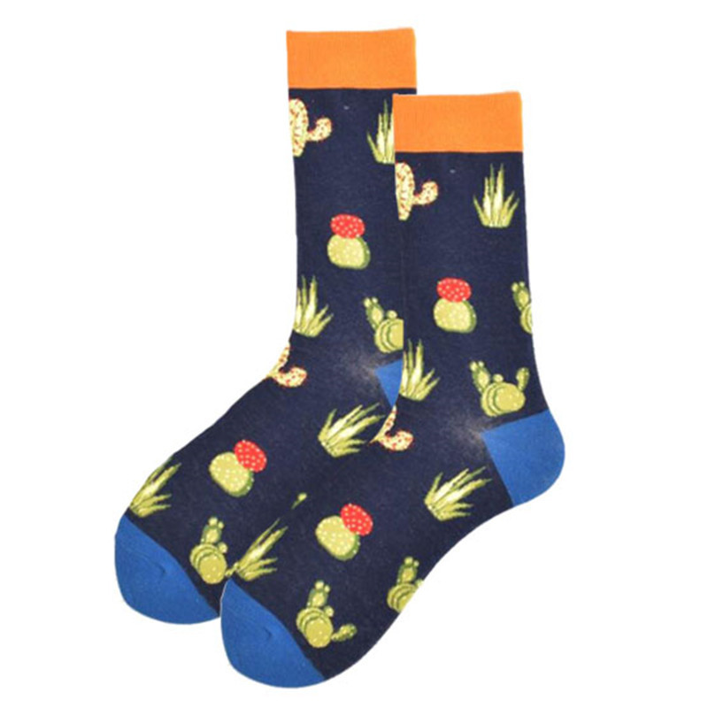 Popular Primavera, Otoño e Invierno moda media pantorrilla jacquard calcetines moda dibujos animados animal comida geométrica rayas fabricante