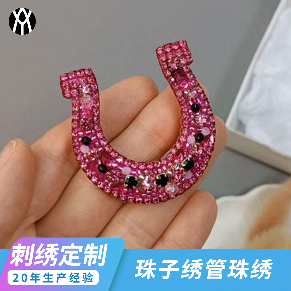 珠子绣管亮片刺绣西部牛仔布贴 高端定制立体绣补丁 支持来图定做