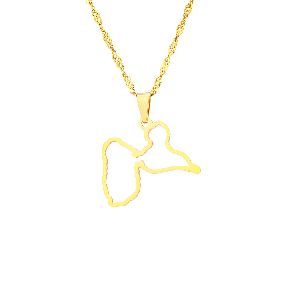 Plating Design Wholesale Jewelry Vintage Style Map Guadeloupe Map 201 Stainless Steel 304 Stainless Steel Plating Pendant Necklace