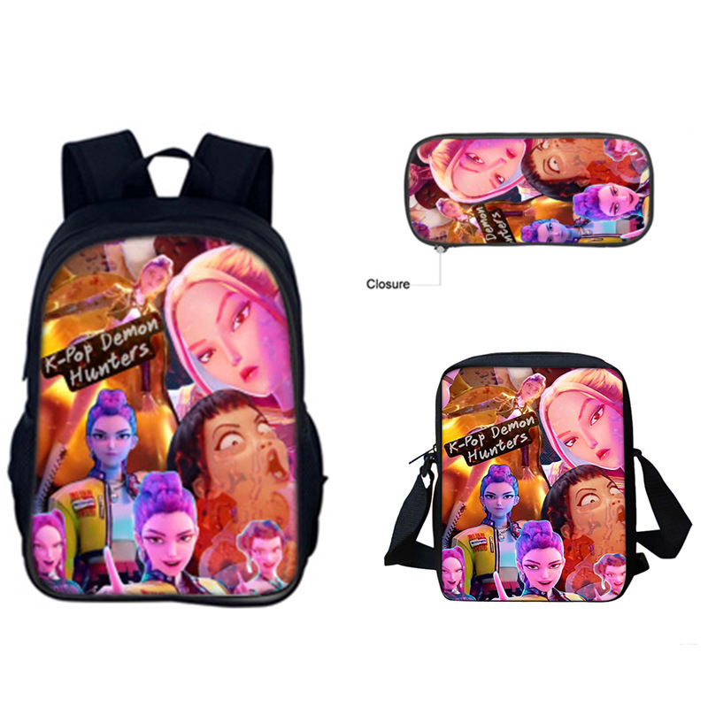 跨境新品Huntrix Kpop印花周边背包猎魔女团中小学生挎包笔袋套装|undefined
