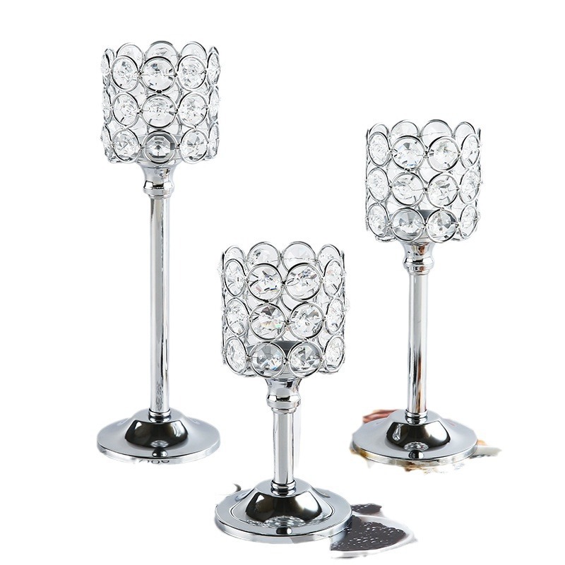 Transfronterizo amazónica cristal candelabro taza de vela europea hierro forjado metal ornamentos artesanía decoración de bodas
