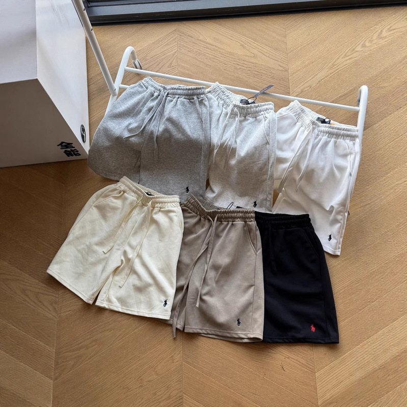 Cross-Border Export Raff Rl Cotton Shorts Casual Five-Point Beach Shorts Unisex Casual Retro Pony Embroidery