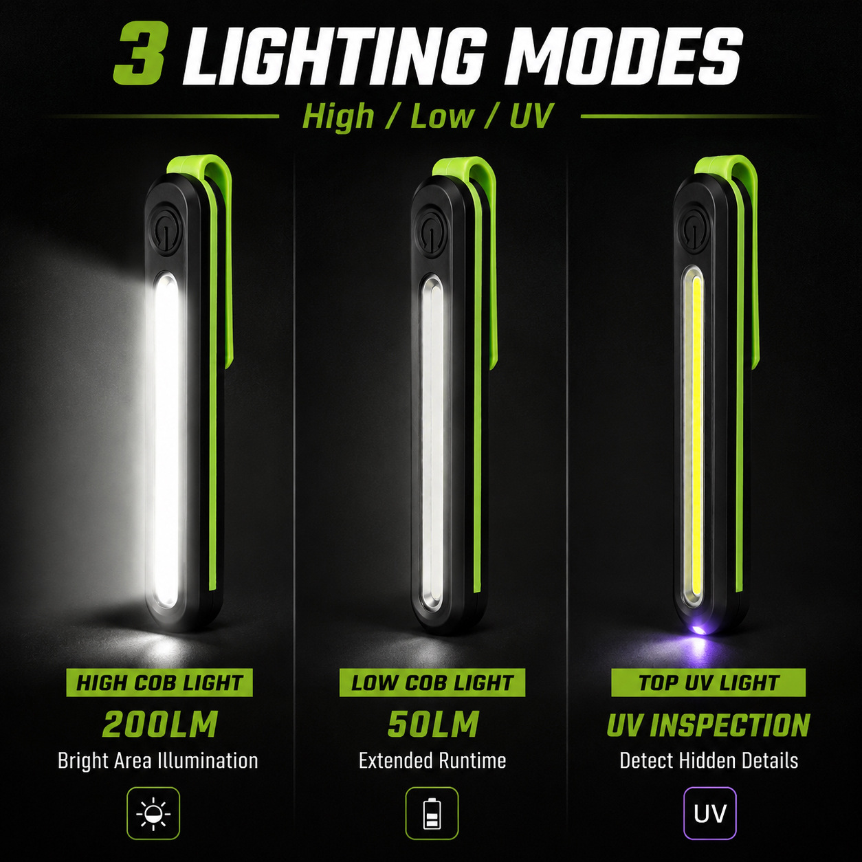 26 new models of UV pen lights for auto repair, COB strong light rechargeable ultra-bright portable LED work lights pen lights