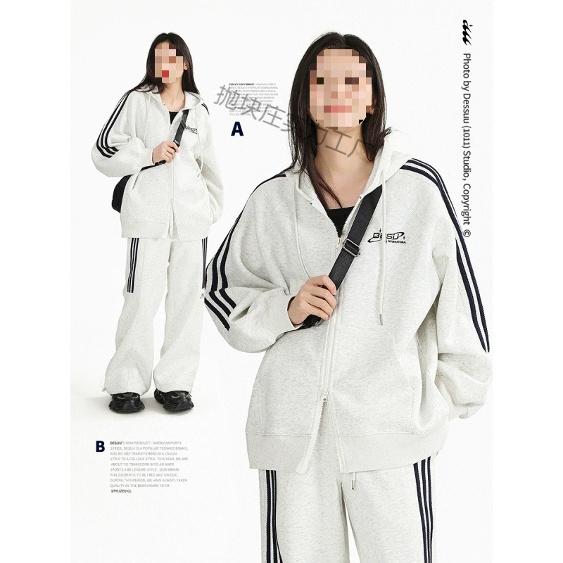 Американский ретро-кардиган с тремя полосками, толстовка с капюшоном, женский повседневный спортивный костюм, модный весенне-осенний костюм