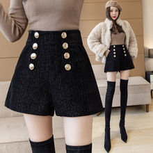 洋气加厚秋冬外穿爆款显瘦双排扣女短裤高腰A字阔腿裤百搭靴裤