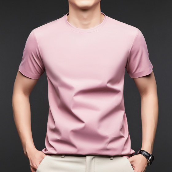 Summer 2024 New Style Mulberry Silk Short-sleeved Light Luxury Solid Color Round Neck Thin High-end All-match Smooth Breathable T-shirt for Men