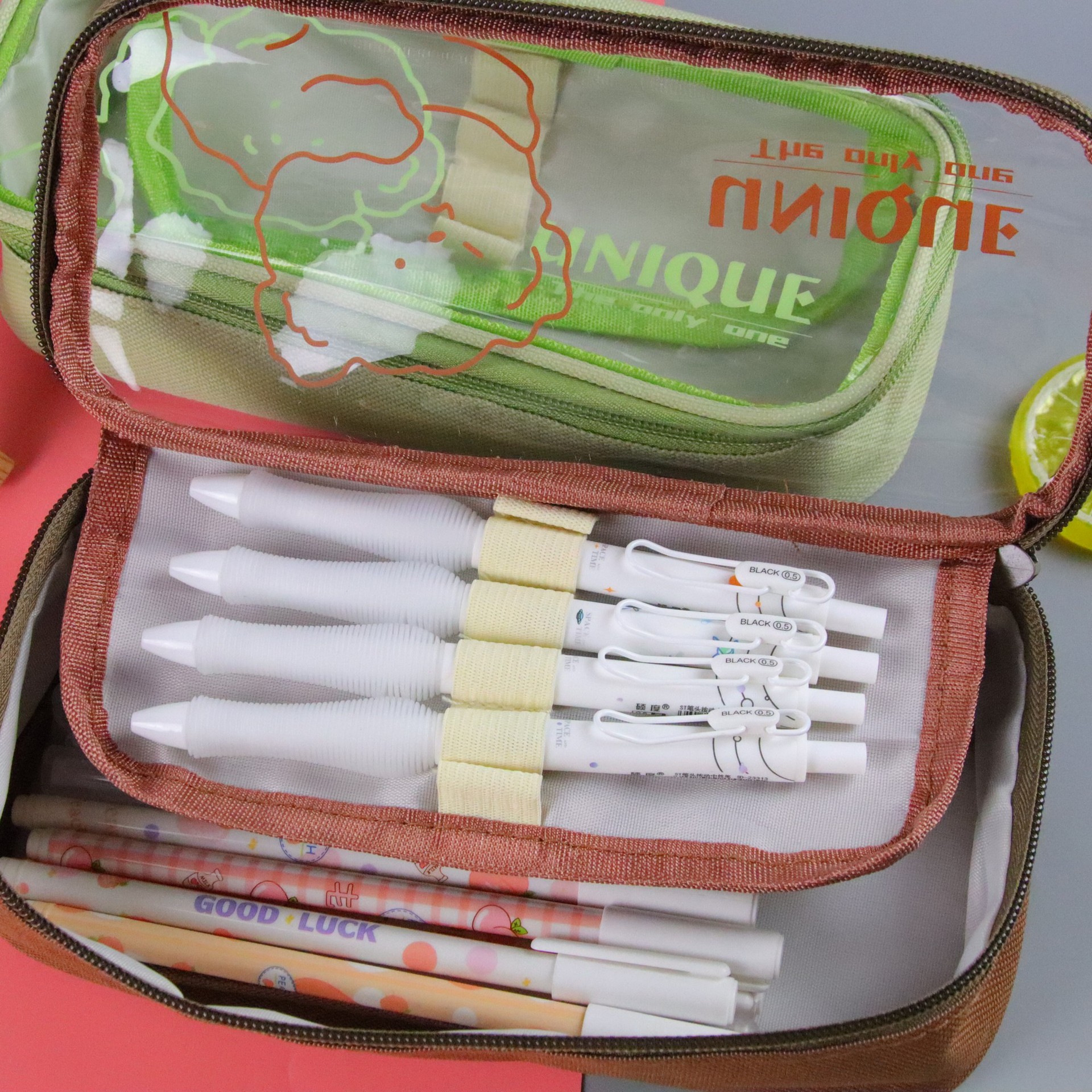 Oxford tela de gran capacidad caja de lápiz al por mayor multifuncional estudiante caja de lápiz transparente caja de lápiz de doble capa caja de papelería bolsa de papelería