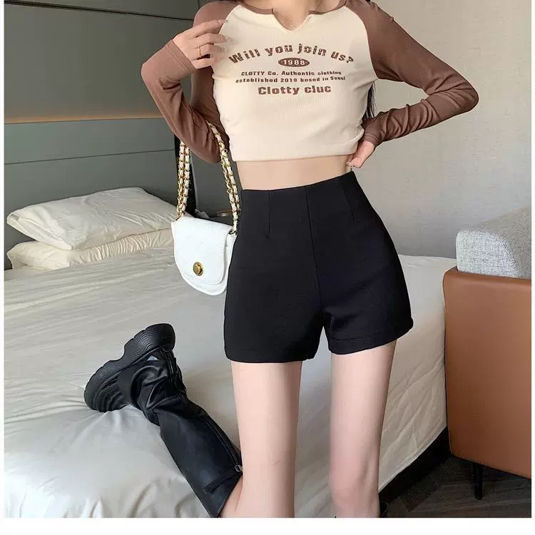 Шорты, эластичные сексуальные брюки, облегающий крой, plus size, высокая талия, подчёркивающие бёдра, интернет‑звезда