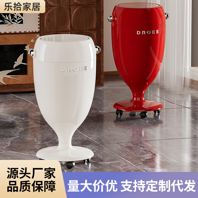 Trash Can Household 2025 New Bedroom Large Capacity Accessible Luxury High-End Trash Basket with Wheels and Lid Large Open Paper Basket