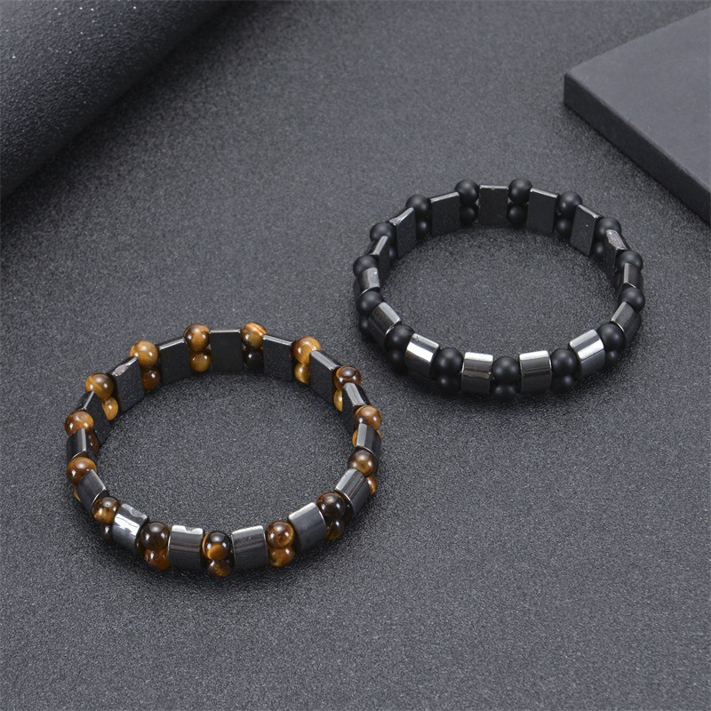34g Weight Bracelets Classification Simple Style Round Rectangle Natural Stone Beaded Knitting Men'S Bracelets Men Beaded Bracelets