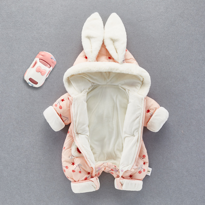 Bebé recién nacido más terciopelo engrosamiento mono hombres y mujeres bebé luna llena invierno lindo ropa de algodón de plumas súper linda ropa de invierno