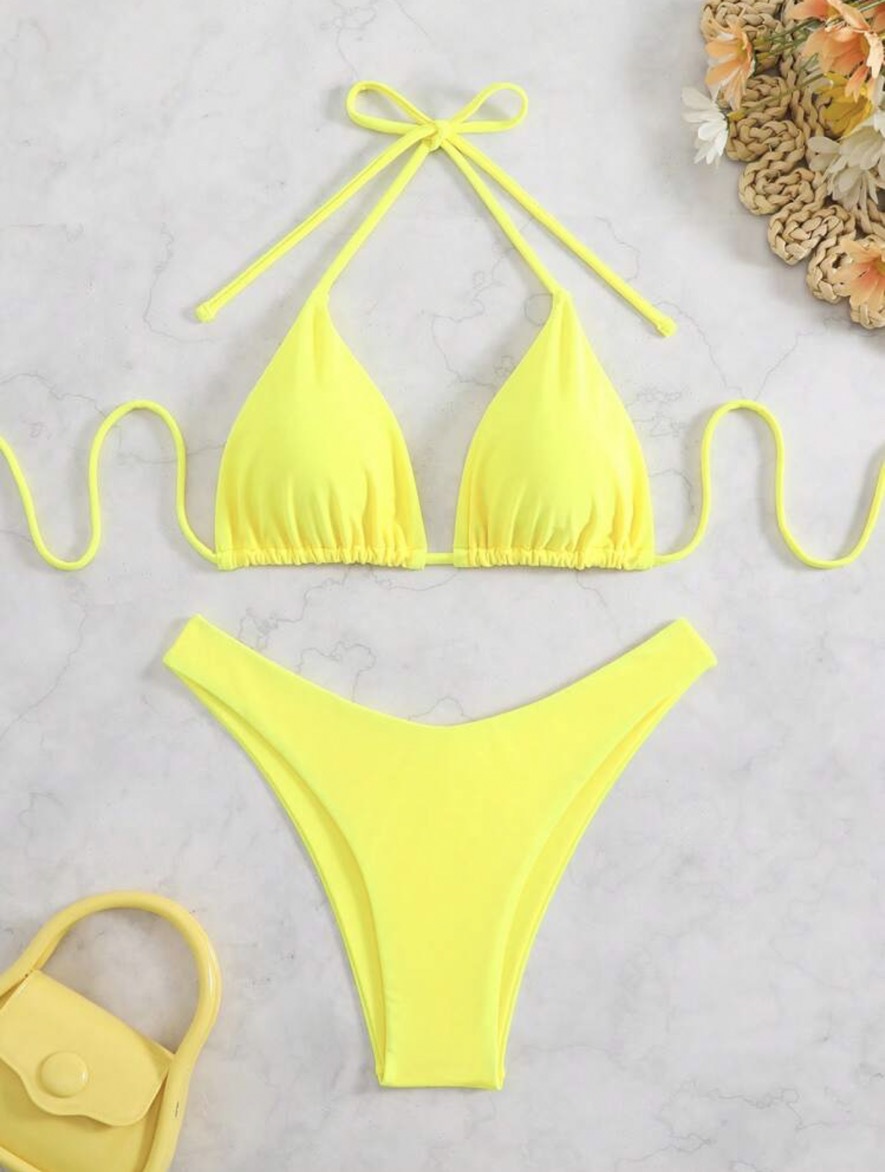 Women's Clothing Tie Up Bikini Swimsuit Solid Color Two Piece Sexy Women's Clothing Swimwear_ecoleips.com