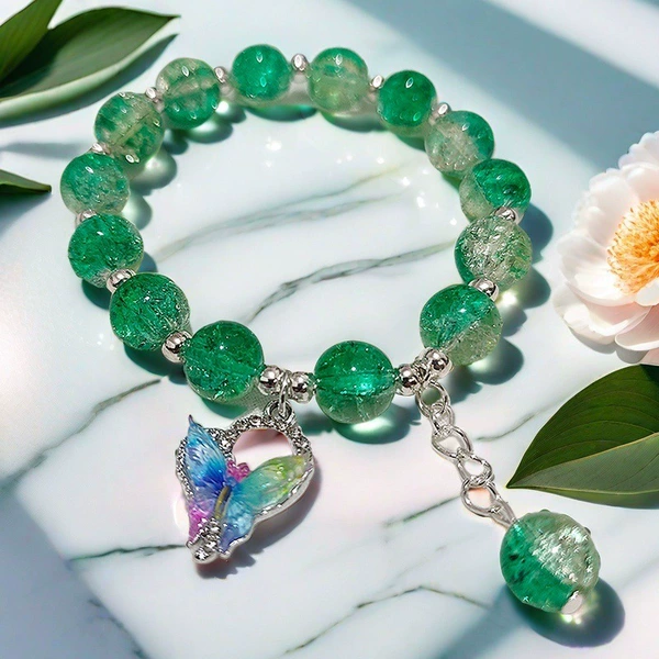 AF08 Green and White Glaze Colorful Butterfly Bracelet