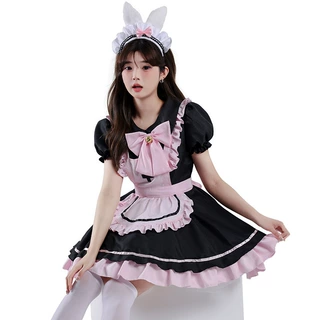 新款日系Lolita黑粉女仆装cos甜美少女可爱猫咪蝴蝶结软妹连衣裙