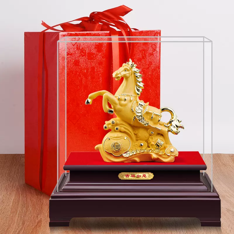 绒沙金马摆件招财马到成功客厅酒柜工艺品办公室桌面装饰乔迁保险