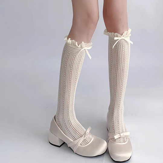 Lolita socks lace calf socks women spring and summer thin jk bow tube socks ballet wind pile socks