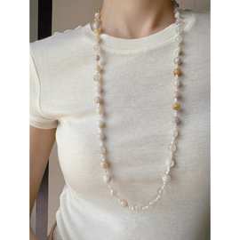 个性小设计吊坠百搭天然石贝母串珠项链气质轻奢叠戴高级毛衣链