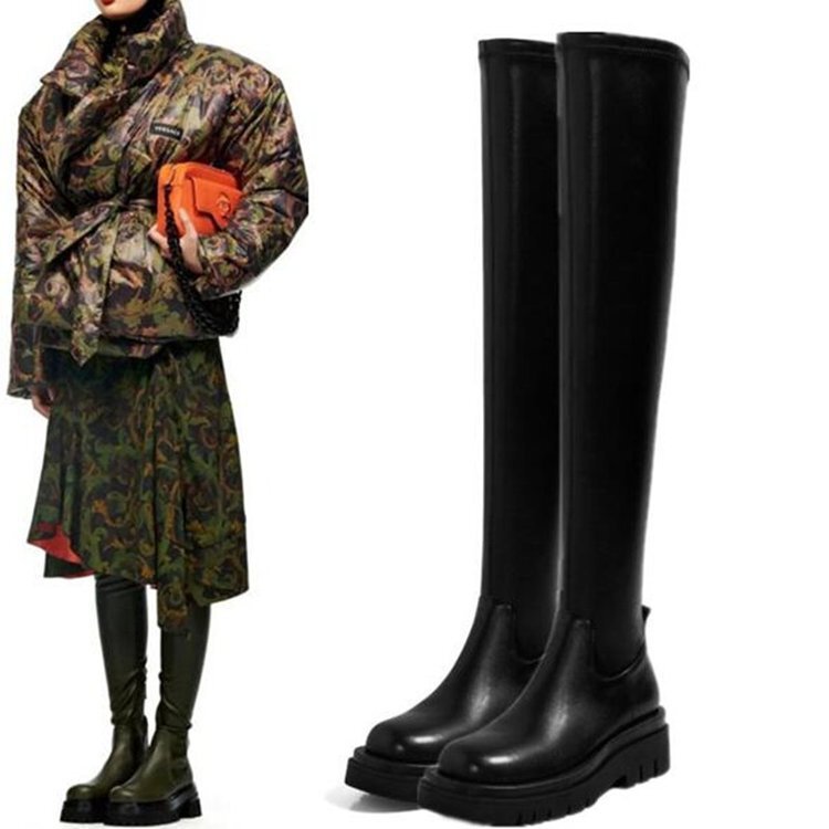 2021 autumn and winter European and American small round head over the knee boots Women's Knight boots large size flat bottom elastic tall thin boots 2021 autumn and winter European and American small round head over the knee boots Women's Knight boots large size flat bottom elastic tall thin boots