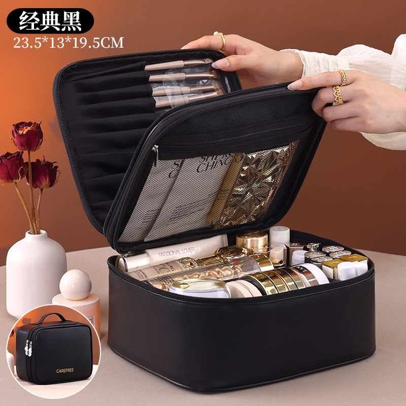 Bolsa de cosméticos grande de doble capa de lujo ligero y alta calidad, bolsa de almacenamiento de cosméticos portátil de viaje de gran capacidad, caja de cosméticos de lavado