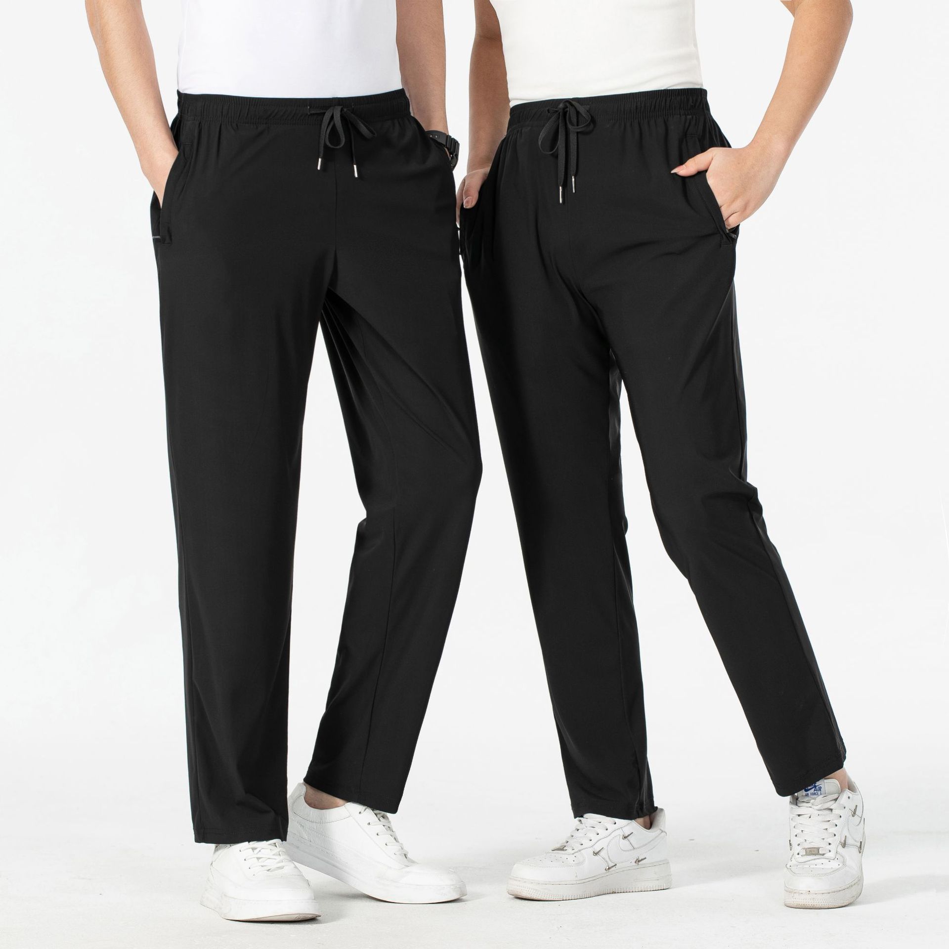 Pantalones de seda de hielo para hombres y mujeres de verano delgados secado rápido transpirable paquete deportivo pie pareja pantalones casuales de seda suave pantalones largos