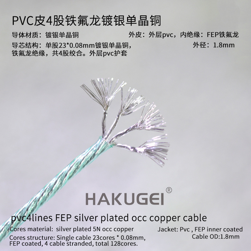 （批发价）pvc皮1股分4股铁氟龙镀银单晶铜 φ1.8