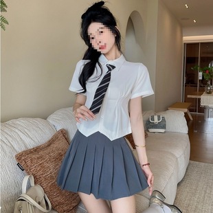 Jk Uniform Waist Shirt Women's Short-Sleeved White Shirt Summer New Preppy Style Pure Lust Sexy Top Suit
