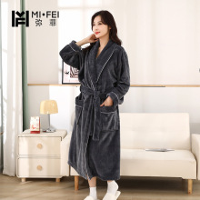 冬季睡袍女加厚加长法兰绒浴袍男士情侣柔软浴衣宽松大码睡衣批发